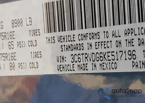 2019 Ram Promaster 2500 High Roof 159 Wb z USA, uszkodzony, nr VIN 3C6TRVDG6KE517196
